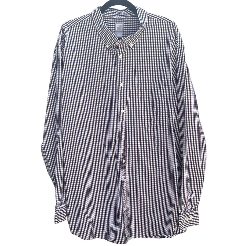 JCP Mens 2XLT Gingham Button Down Purple White Long Sleeve 80s 2-Ply Cotton